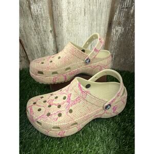 CROCS Classic Snake Pink Beige Platform Clogs Women's 9